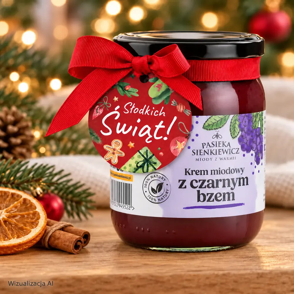 Zawieszka Słodkich Świąt! i ozdobna wstążka na kremie miodowym 670 g
